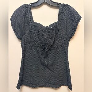 DYNAMITE Milkmaid Black Polka Dot Empire Waist Top